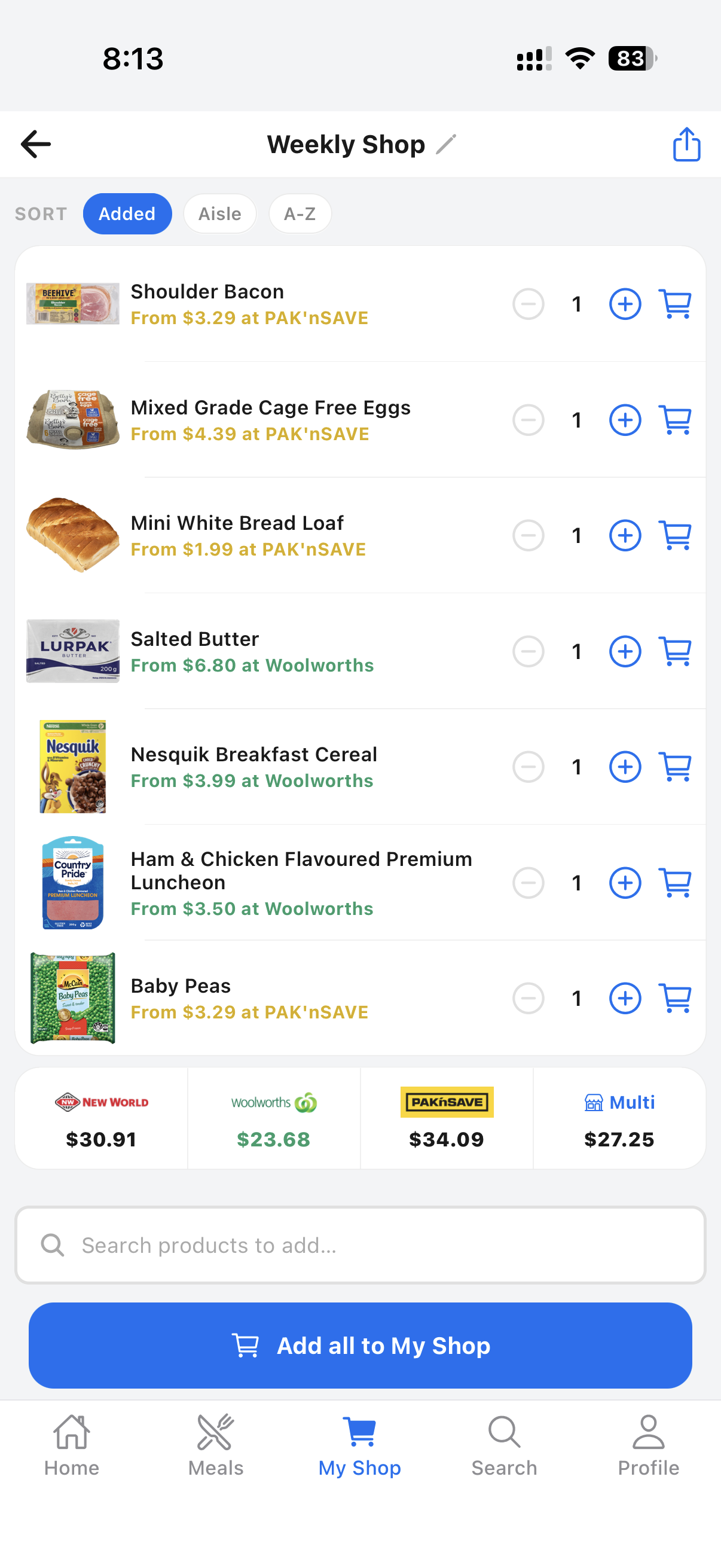 Tallo weekly shopping list